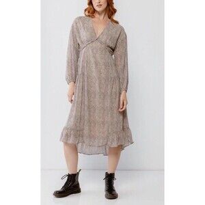 Mocha Ruffled Cottage Prairie Midi Dress By Very J High Low Hippy Boho Large EUC